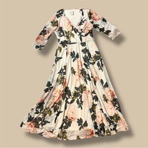 Enfocus Studio White Floral Maxi Dress with Pink Blooms